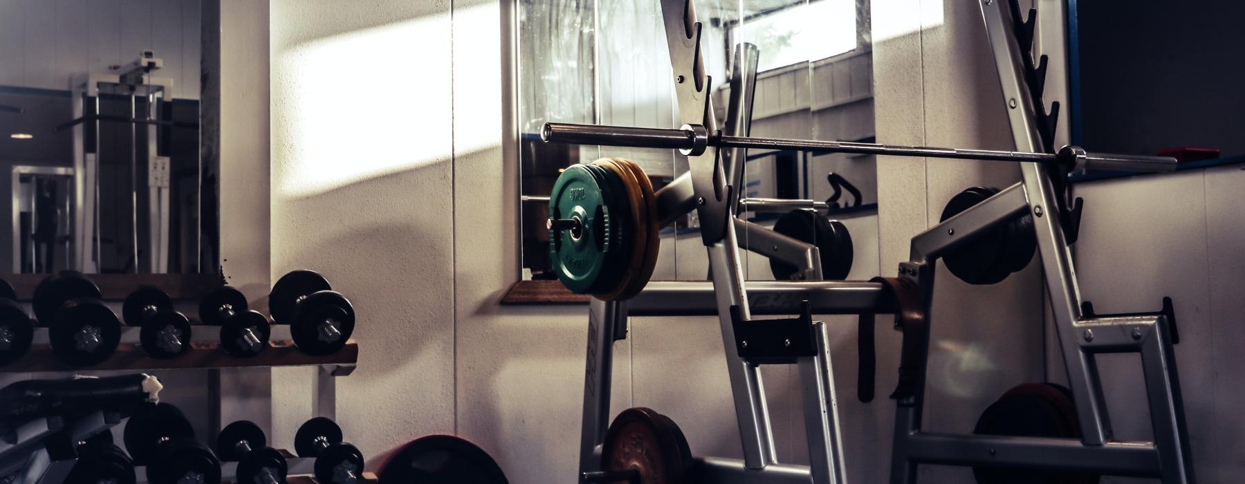 a gym with weights